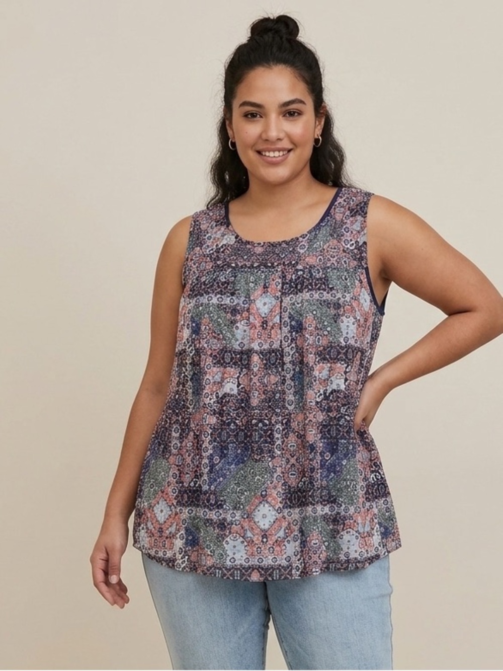 Bobbie Brooks Sleeveless Sheer Yoke Mesh‎ Overlay Top.